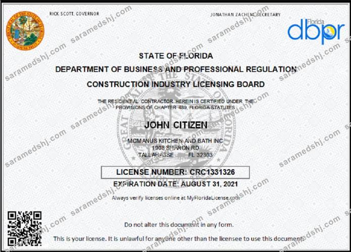 USA Florida Contractor Business license
